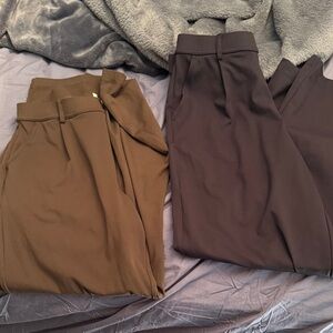 Women's Tailored High-Waist Trousers - olive and black